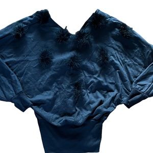 Pom pom sweatshirt black dolman sleeve, size M. E#121